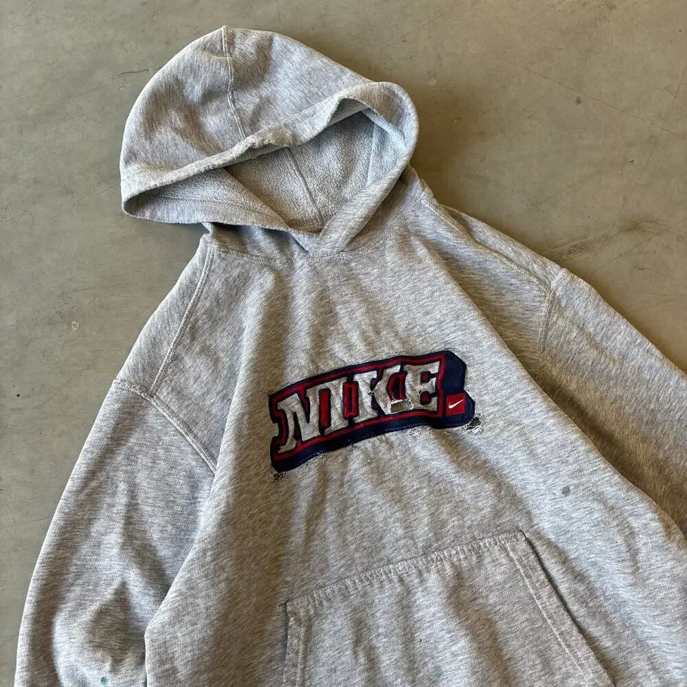 y2k vintage nike spellout embroidered thrashed hoodie